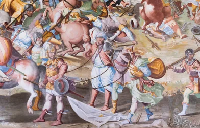 Detail van fresco in de Hal van Slagen van de Slag bij La Higueruela in 1431