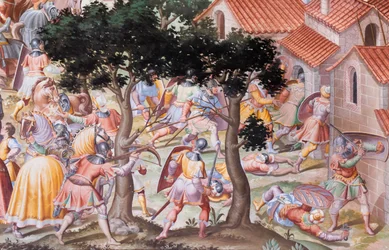 Detail van fresco in de Hal van Slagen van de Slag bij La Higueruela in 1431