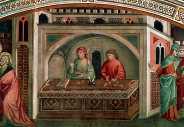 Roeping van Sint Matteüs Evangelist, scène uit De verhalen van Sint Matteüs, ca. 1390 (fresco)