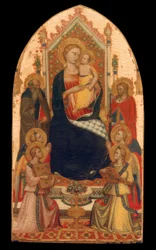 Troonende Madonna met engelen en heiligen