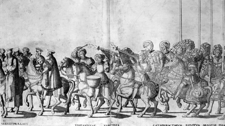 Plaat 30 en 31 van de Intocht van Paus Clemens VII en Keizer Karel V in Bologna op 24 februari 1530, gepubliceerd ca. 1530