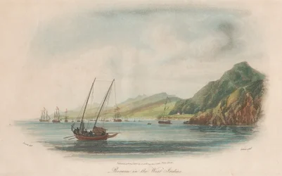 Set van tien: 1. Aanval van Sir John Moore voor Basse-Terre, Guadeloupe. 2. Rouseau in West-Indië. 3. Guanahani of Cat Island. ...