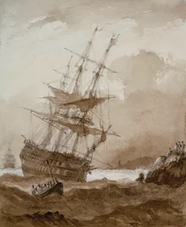Tweedekker in een storm aan de kust, laat 18e tot begin 19e eeuw