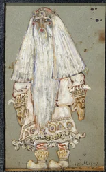Ded Moroz (Grootvader Vorst, Kerstman). Kostuumontwerp voor het toneelstuk De sneeuwmeisje van Alexander Ostrovski