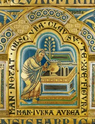 Aäron plaatst een gouden kruik met manna in de Ark van het Verbond, als herinnering aan de omzwervingen van de Israëlieten in de woestijn.