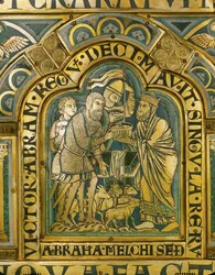 Abraham en Melchizedek ... (emaille verguld koper)