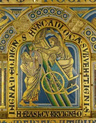 Hemelvaart van de profeet Eliah, van het altaar van Verdun ... (geëmailleerde plaquette in champleve techniek op verguld koper)