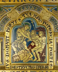 De afdaling van Christus naar de hel, vanaf het altaar van Verdun ...