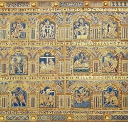 Het Verdun Altaar, detail van decoratieve panelen met bijbelse scènes