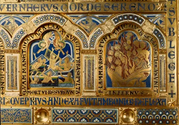 Verdun Altaar gemaakt in goud en emaille door Nicolas de Verdun (ca.1130/50-1205): scènes uit het Oude en Nieuwe Testament: detail (detail)
