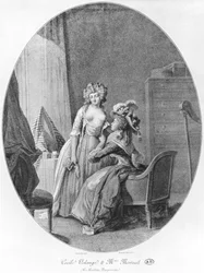 Madame de Merteuil verleidt Cécile Volange, illustratie uit „Gevaarlijke liaisons” van Pierre Choderlos de Laclos (1741-1803), gegraveerd door Romain Girard (geb. ca. 1751), 1782