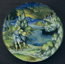 Orpheus en Charon, Maiolica Bord, ca. 1515 (keramiek)