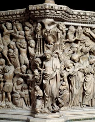 Gotische kunst: Jezus verplettert de ondeugden (detail)
