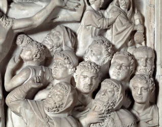 De kruisiging (detail) stoel door Nicola Pisano (marmeren preekstoel)