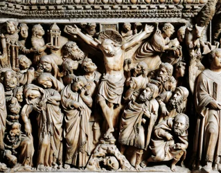 De kruisiging, detail van de preekstoel van Nicola Pisano (actief 1258-1278), kathedraal van Siena, Toscane, 1265-1269