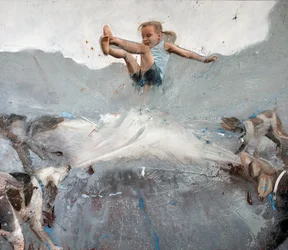 Meisje springt met honden, 2023