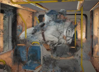 Witte paard springt op een trein, 2023