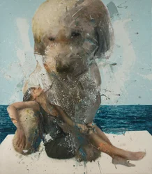 Vrouw met hond en zee