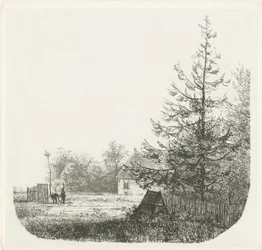 Boomrijk landschap met een ooievaarsnest