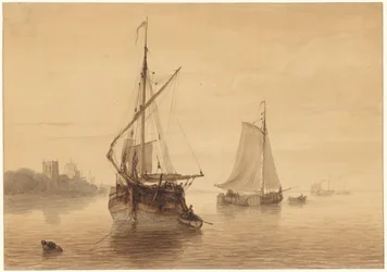 Rivierlandschap met enkele schepen