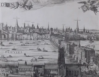 Panorama van Londen en de Theems, deel drie toont Southwark, London Bridge en de kerken in de stad, ca. 1600