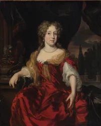 Portret van een dame in een rode jurk