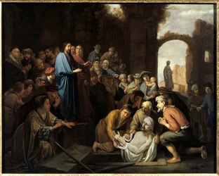 Opstanding van Lazarus. Schilderij door Nicolaes Cornelisz Moyaert
