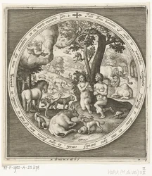 De zevende dag van de schepping: Adam en Eva in het paradijs