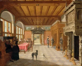 Interieur van een hal met figuren, 1621