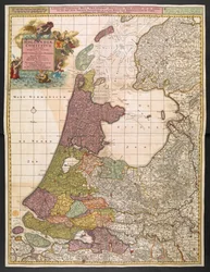 Kaart van Holland, met nederzettingen, moerassen, bossen, heuvels, wegen, rivieren en andere geografische kenmerken, ca.1710