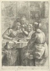 Drie etende oude vrouwen aan een tafel