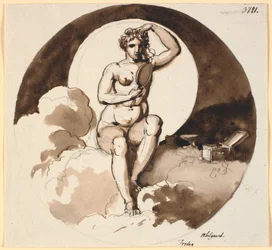 Fredag. Venus zittend met spiegel en sieradendoos