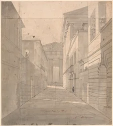 Straat in een antieke stad. Perspectivische studie voor het schilderij "Simo vertrouwt zich toe aan Sosia"
