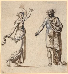 Man en vrouw in antieke kleding