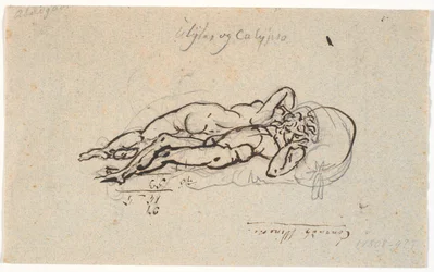 Odysseus en Kalypso, naakt liggend op een bed