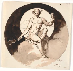 Woensdag. Mercurius zit met staf en geldbuidel
