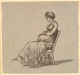 Portret van de tweede vrouw van de kunstenaar, zittend in een leunstoel, zwanger