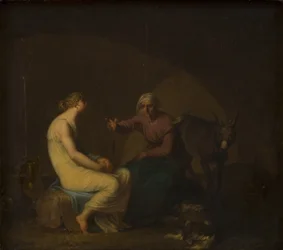 De huishoudster van de roverbende troost het jonge meisje door de mythe van Amor en Psyche te vertellen. Motief uit Apulejus: De gouden ezel