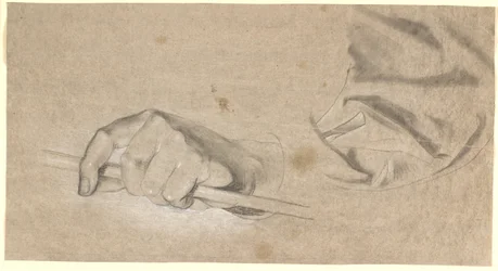Studie van een hand en een draperie