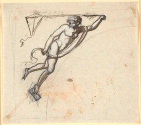 Zwevende figuur met een draak in de hand