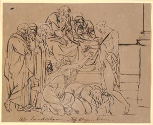 Theseus wordt gesmeekt door Ismene en Antigone. Na Sophokles