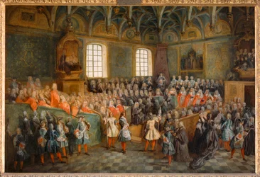 Zitting van het Hof (Lit de Justice), gehouden in het Parlement op 22 februari 1723 ...