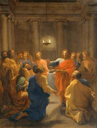 Jezus Christus die de Eucharistie instelt ...