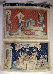 Wandtapijt van de Openbaring (1373-1383), nr. 59: de tweede en derde flessen gieten over de zee en de wateren