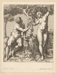 Adam en Eva verleid door de slang