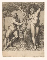 Adam en Eva verleid door de slang