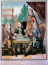 De kleinkinderen van Lodewijk XIV, spelend tric trac met hun vader