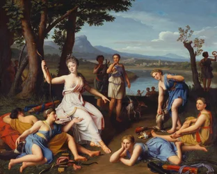 Portret van een dame als Diana die terugkeert van de jacht, 1698