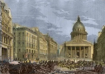 Belegering van het Pantheon, 24 juni 1848 - Revolutie van 1848 in Parijs. Aanval op het Pantheon, 24 juni. Gravure naar het schilderij van N.E. Gabe.