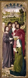 De opstanding van Lazarus: Martha voor Christus (detail van het linker paneel)